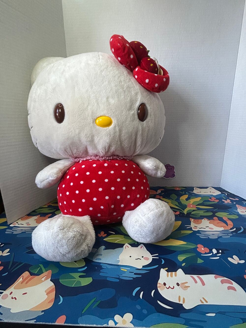 [FLAWED] Big Sanrio Hello Kitty Plushie Strawberry Plush Stuffed Animal Toy Doll